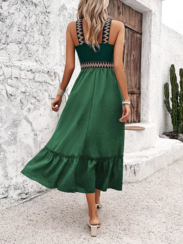 Devine Ruffled Slit Sleeveless Midi Dress | Hanalas