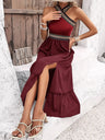 Devine Ruffled Slit Sleeveless Midi Dress | Hanalas