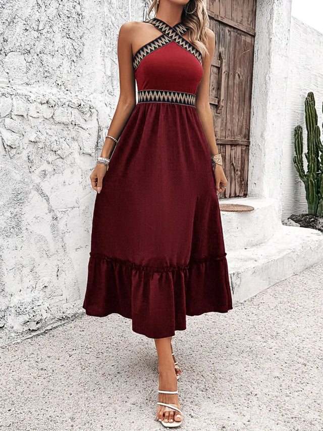 Devine Ruffled Slit Sleeveless Midi Dress | Hanalas