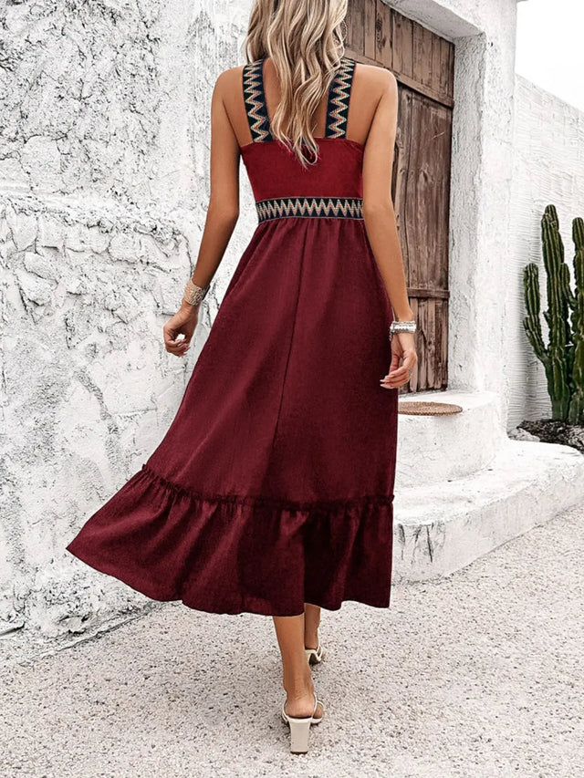 Devine Ruffled Slit Sleeveless Midi Dress | Hanalas