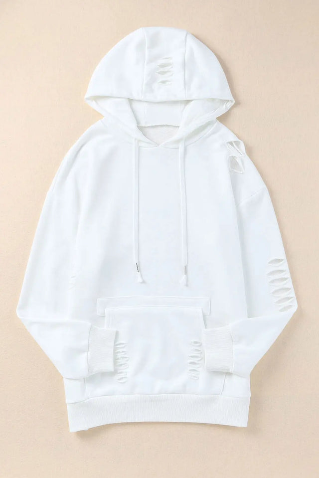 Distressed Drawstring Long Sleeve Hoodie | Hanalas