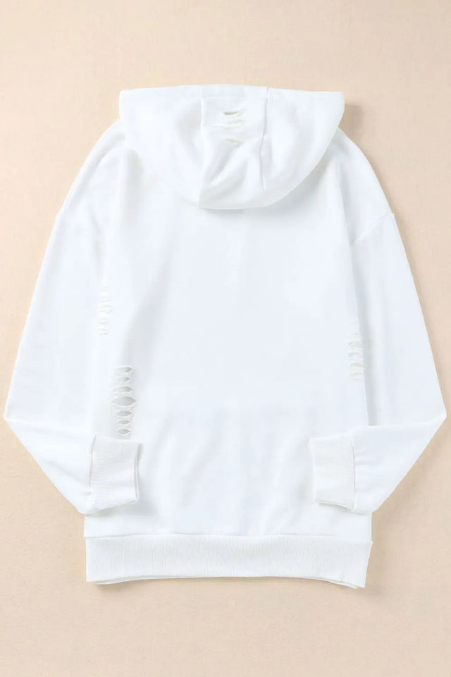 Distressed Drawstring Long Sleeve Hoodie | Hanalas