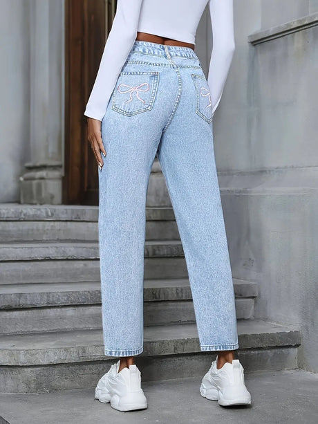 Distressed High Rise Jeans with Pockets | Hanalas