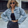 Distressed Raw Hem Cropped Denim Jacket | Hanalas