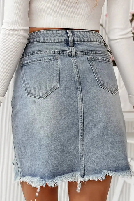 Distressed Raw Hem Heart Mini Denim Skirt Trendsi Hanalas