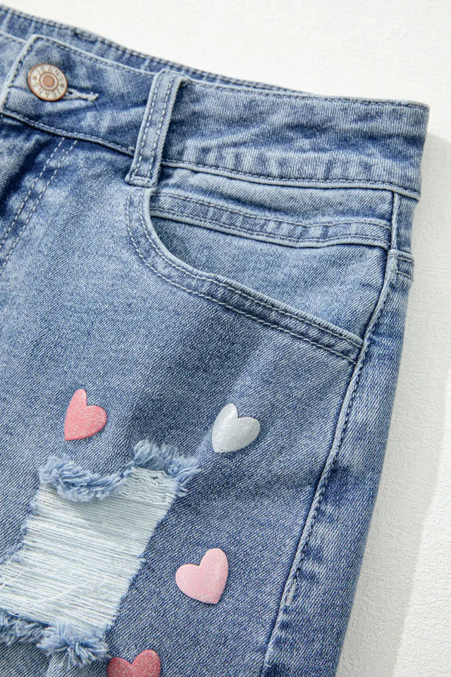 Distressed Raw Hem Heart Mini Denim Skirt Trendsi Hanalas