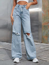 Distressed Wide Leg Jeans with Pockets Trendsi Hanalas