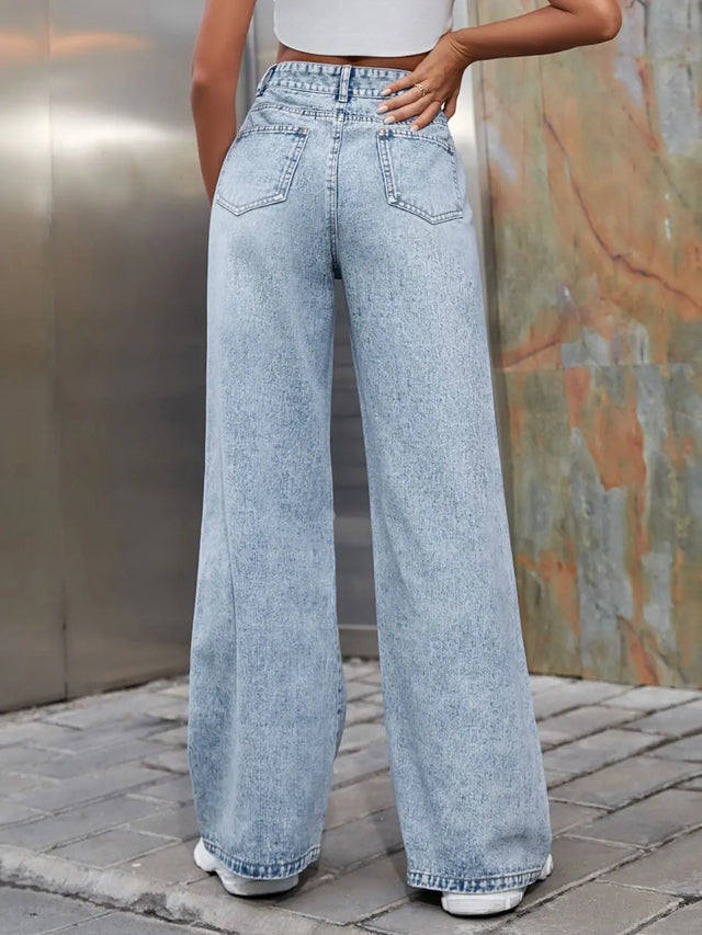 Distressed Wide Leg Jeans with Pockets Trendsi Hanalas