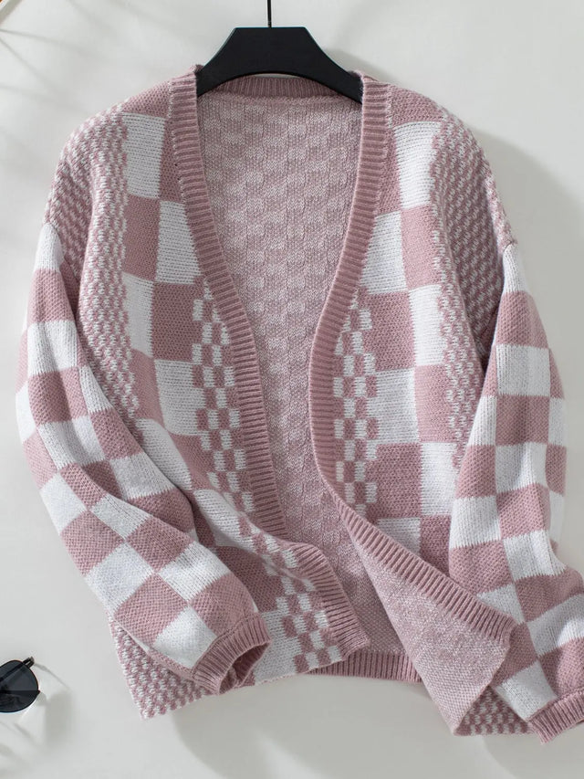 Double Take Checkered Open Front Dropped Shoulder Cardigan Trendsi Hanalas