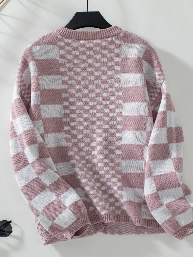 Double Take Checkered Open Front Dropped Shoulder Cardigan Trendsi Hanalas