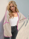 Double Take Contrast Open Front Dropped Shoulder Cardigan Trendsi Hanalas