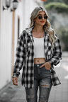 Double Take Drawstring Plaid Long Sleeve Hooded Shacket Trendsi Hanalas