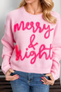 Double Take Full Size MERRY & BRIGHT Christmas Dropped Shoulder Cropped Sweater Trendsi Hanalas