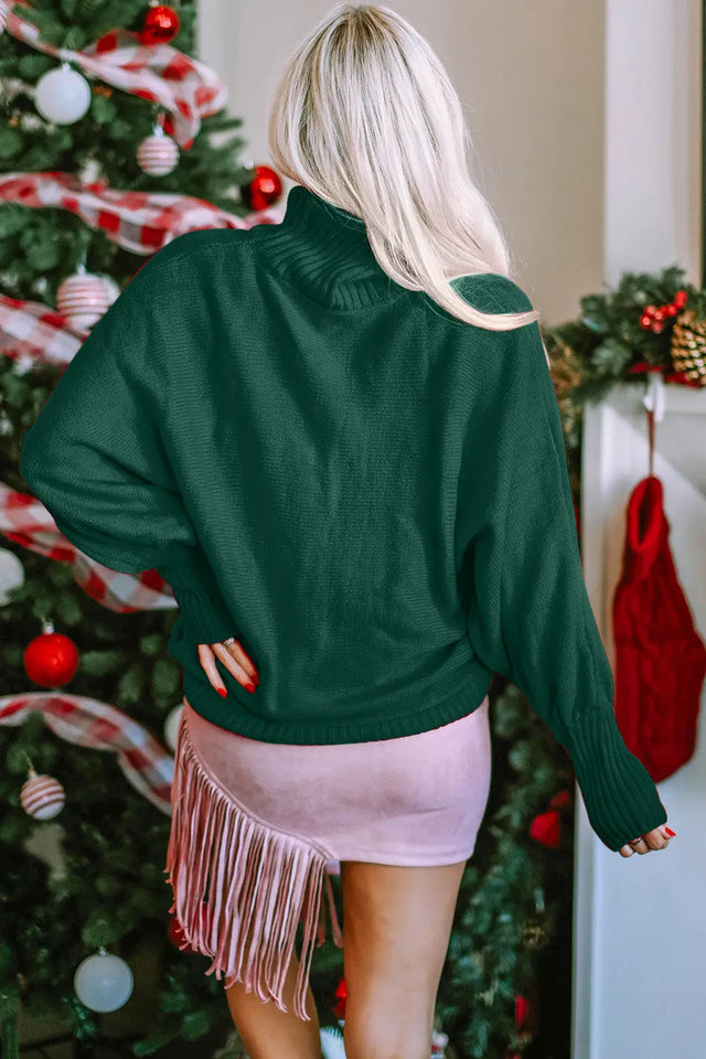 Double Take Full Size Merry Christmas Turtleneck Long Sleeve Sweater Trendsi Hanalas