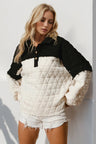 Double Take Quarter Button Contrast Long Sleeve Quilted Sweatshirt Trendsi Hanalas