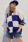 Double Take Slit Color Block Mock Neck Batwing Sleeve Sweater Trendsi Hanalas