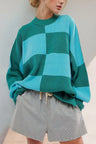 Double Take Slit Color Block Mock Neck Batwing Sleeve Sweater Trendsi Hanalas