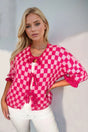 Double Take Tied Checkered Dropped Shoulder Flounce Sleeve Cardigan Trendsi Hanalas