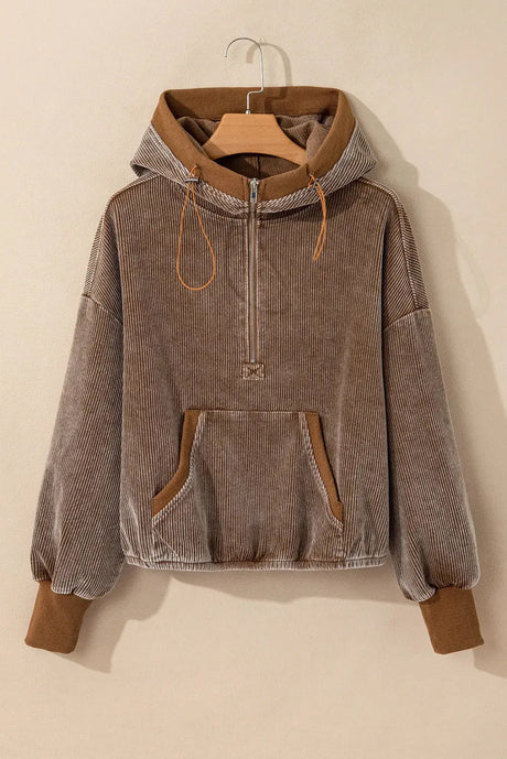 Drawstring Half Zip Long Sleeve Hoodie Trendsi Hanalas