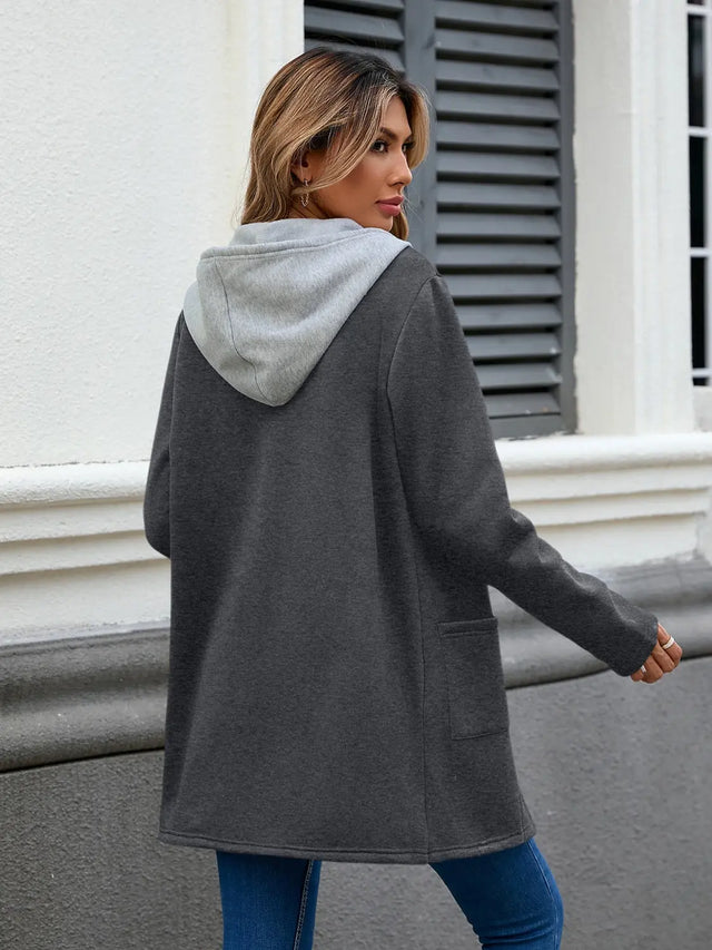 Drawstring Long Sleeve Hooded Jacket Trendsi Hanalas