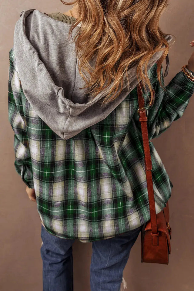 Drawstring Pocketed Plaid Hooded Jacket Trendsi Hanalas