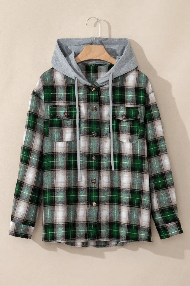 Drawstring Pocketed Plaid Hooded Jacket Trendsi Hanalas