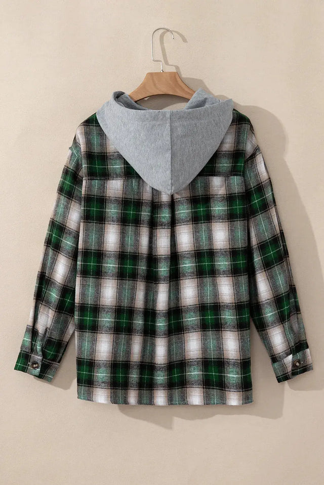 Drawstring Pocketed Plaid Hooded Jacket Trendsi Hanalas