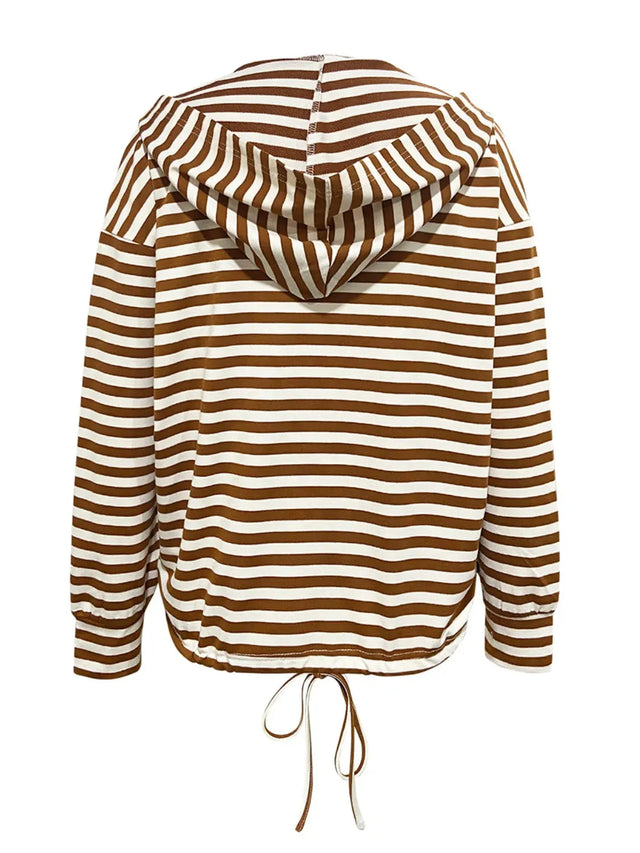 Drawstring Striped Long Sleeve Hoodie Trendsi Hanalas