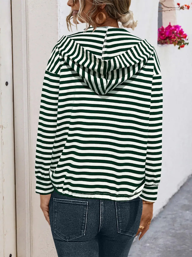 Drawstring Striped Long Sleeve Hoodie Trendsi Hanalas