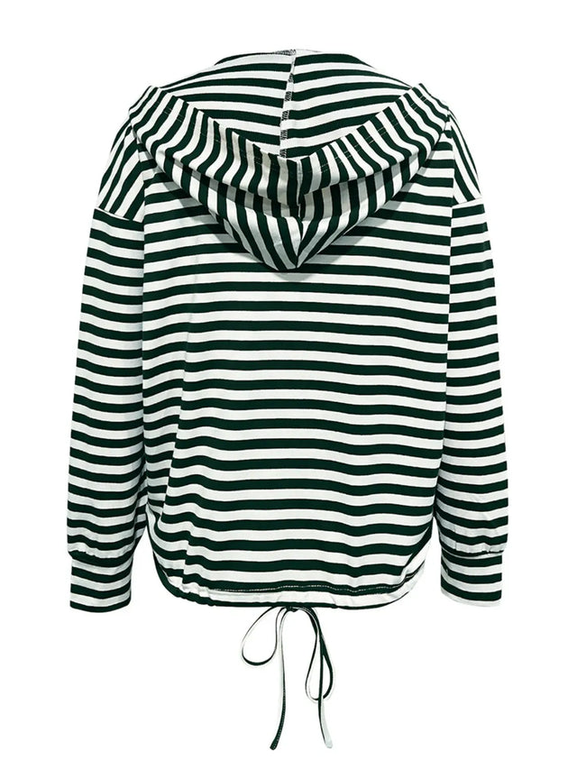 Drawstring Striped Long Sleeve Hoodie Trendsi Hanalas