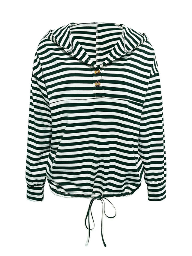 Drawstring Striped Long Sleeve Hoodie Trendsi Hanalas