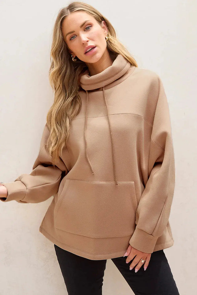 Drawstring Turtleneck Long Sleeve Sweatshirt Trendsi Hanalas