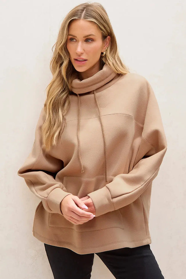 Drawstring Turtleneck Long Sleeve Sweatshirt Trendsi Hanalas