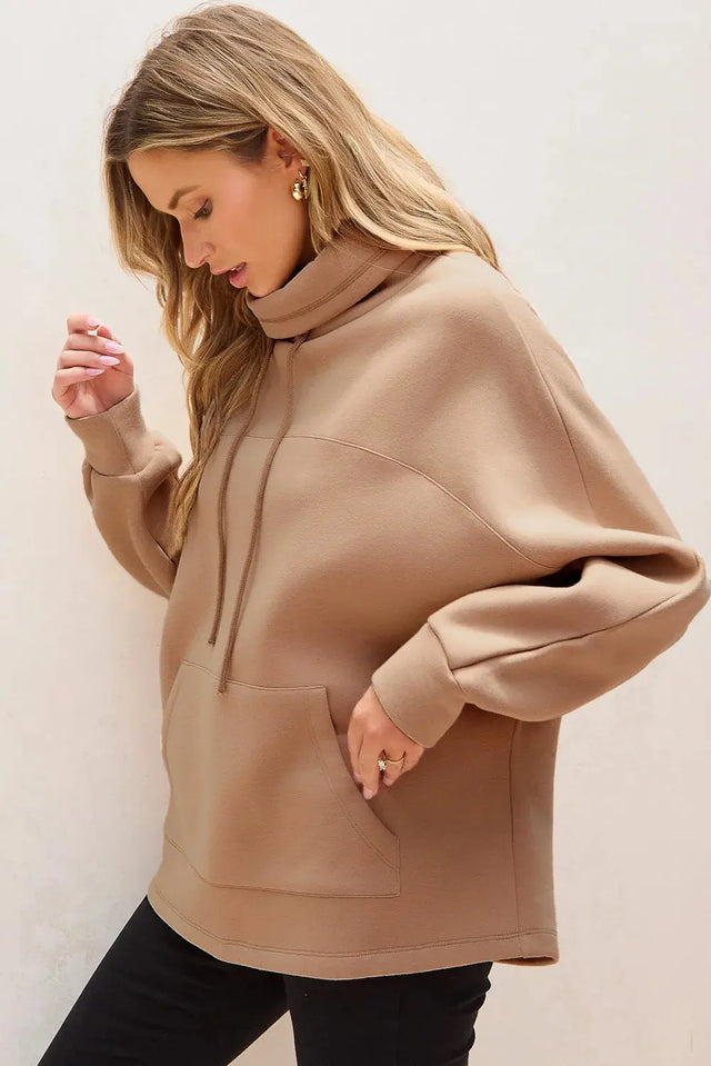 Drawstring Turtleneck Long Sleeve Sweatshirt Trendsi Hanalas