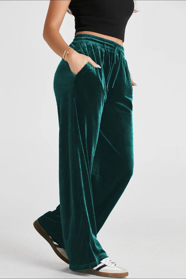 Drawstring Waist Wide Leg Active Pants | Hanalas