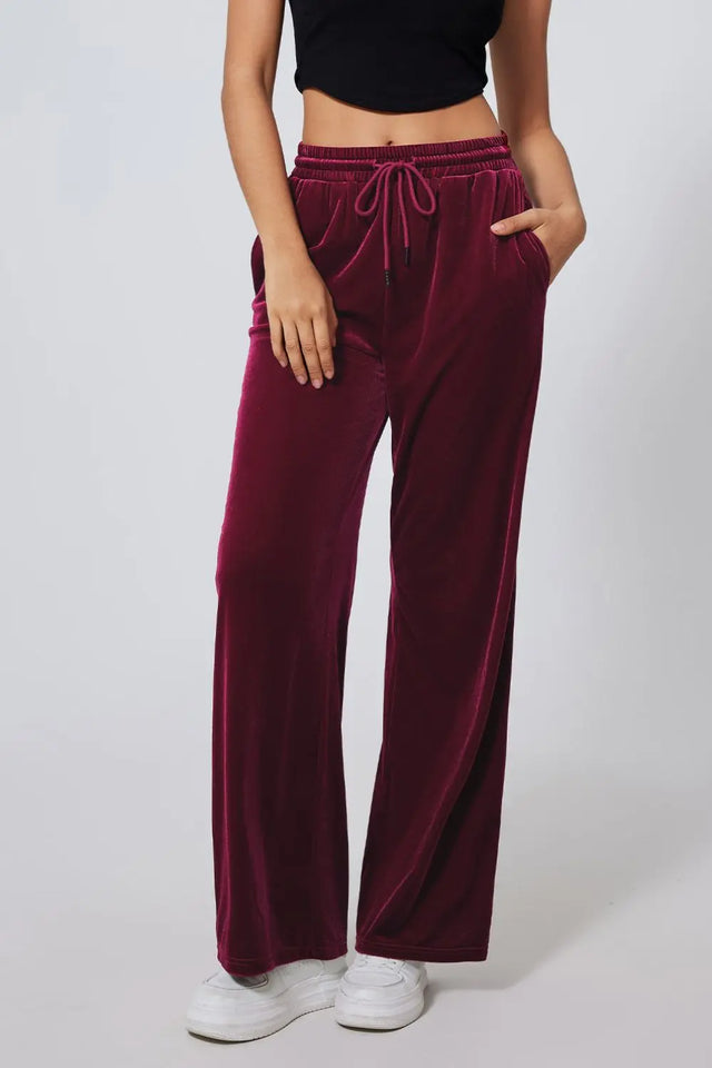 Drawstring Waist Wide Leg Active Pants | Hanalas