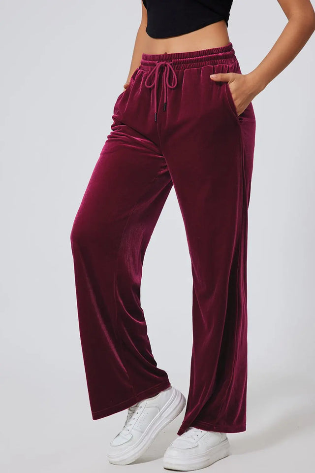 Drawstring Waist Wide Leg Active Pants | Hanalas