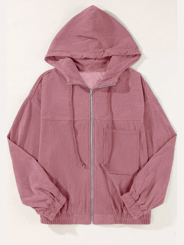 Drawstring Zip Up Long Sleeve Hooded Jacket Trendsi Hanalas