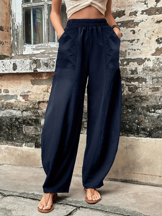 Elastic Waist Pants with Pockets Trendsi Hanalas