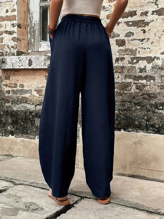 Elastic Waist Pants with Pockets Trendsi Hanalas