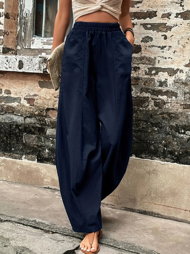 Elastic Waist Pants with Pockets Trendsi Hanalas