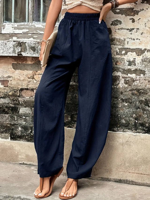 Elastic Waist Pants with Pockets Trendsi Hanalas