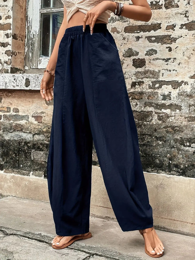 Elastic Waist Pants with Pockets Trendsi Hanalas