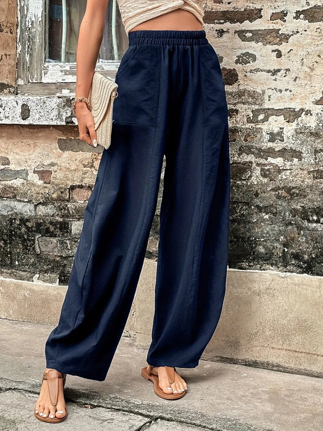 Elastic Waist Pants with Pockets Trendsi Hanalas