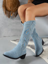 Embroidered Point Toe Block Heel Boots Trendsi Hanalas