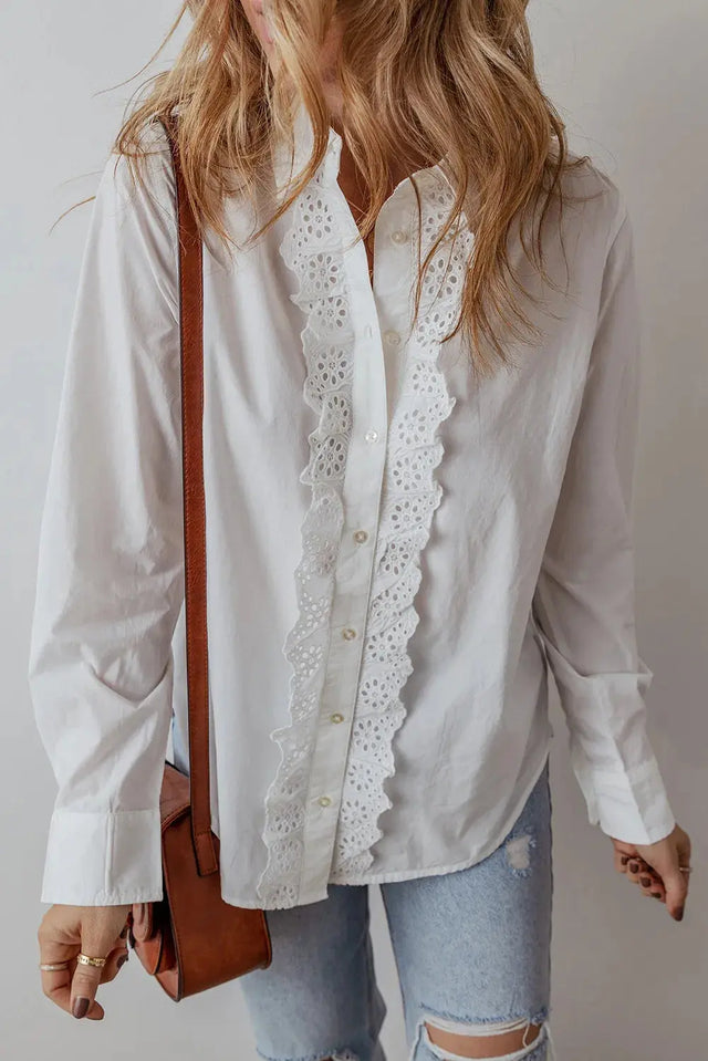 Eyelet Button Down Long Sleeve Shirt Trendsi Hanalas