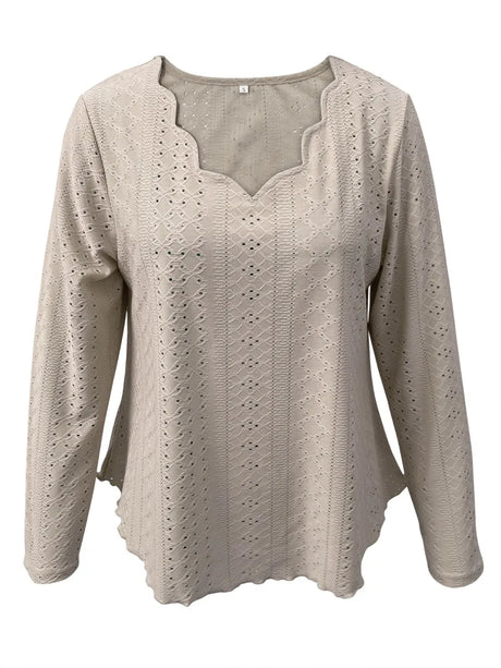 Eyelet Long Sleeve Blouse Trendsi Hanalas