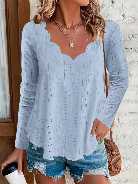 Eyelet Long Sleeve Blouse Trendsi Hanalas