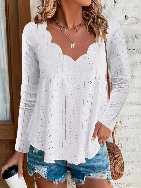 Eyelet Long Sleeve Blouse Trendsi Hanalas