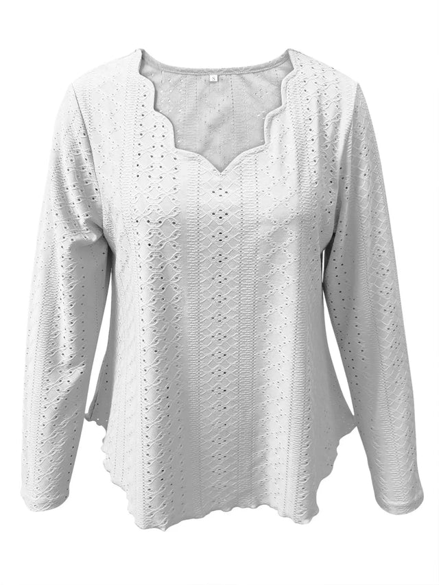 Eyelet Long Sleeve Blouse Trendsi Hanalas